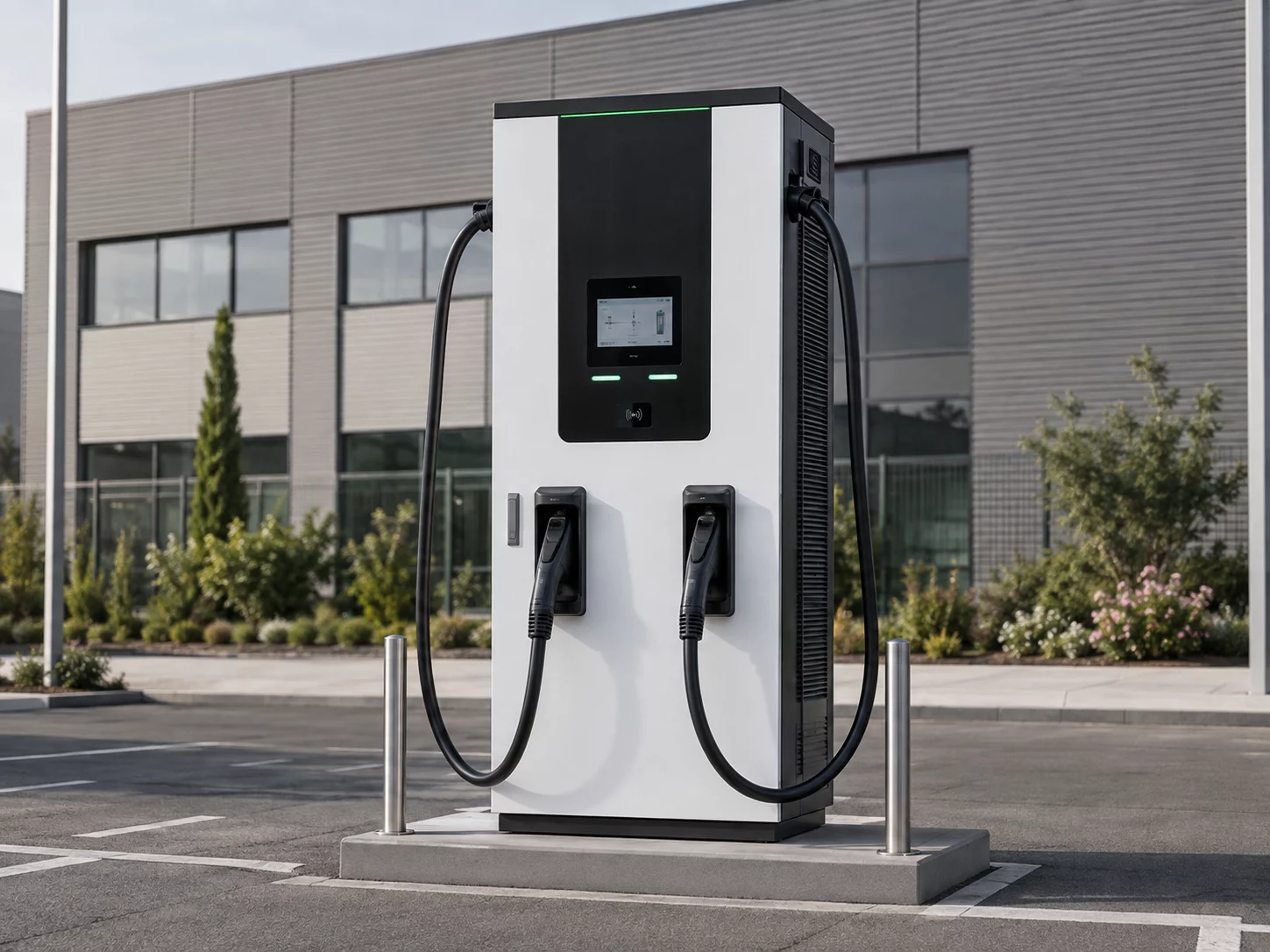 Illustration d’une borne de recharge rapide à deux connecteurs